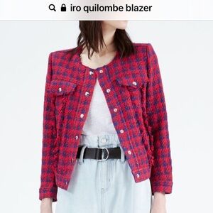 IRO Quilombe Metallic Frayed Tweed Jacket/Blazer Red and Blue Size 34 US 2(XS)